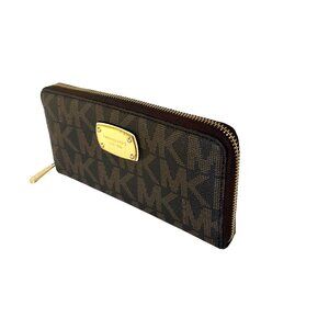 Michael Kors Brown Monogram Coated Canvas Zip Around Wallet